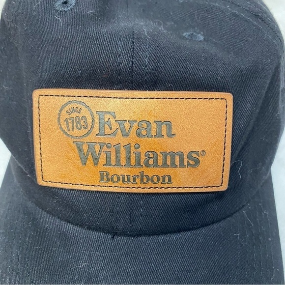 Evan Williams Bourbon Whiskey Black Cap/ Hat Leather Logo Adjustable - Picture 2 of 10